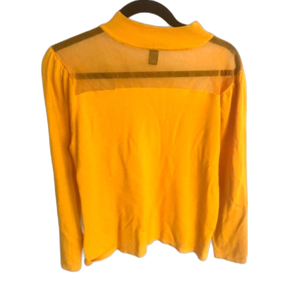 A...  Love Story Mustard Yellow Mock Neck Mesh Yoke Knit Top Size  XL Sweater